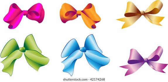 Multi-coloured bows on a white background for for dressing
