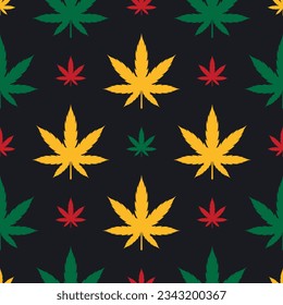 Multicoloured Cannabis Leaves Seamless Pattern on Dark Grey background