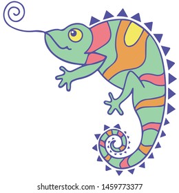 Multicoloured chameleon illustration drawing vector