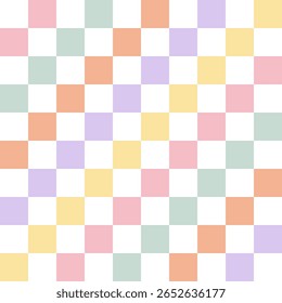 Vetor de tabuleiro de xadrez multicolorido Padrão contínuo no estilo Pastel desenhado à mão retrô. Fundo geométrico abstrato. Perfeito para tecido, papelaria, papel de embrulho, papéis de parede, têxteis. 