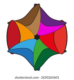 Multicoloured curvilinear polyhedral. Chromatic vaulted surfaces. Geodesic shell Vector. Dynamic conceptual sculpture.