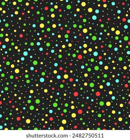 Puntos multicolores sobre fondo negro. Patrones de Vector Abstractas sin fisuras. Ideal para textiles, Fondos de pantalla, papel de embalaje, paquete y Diseño web.