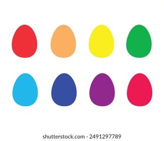 Huevos multicolores aislados sobre fondo blanco. Arte, dibujos animados, Vector, iconos, diseño, Elementos y dibujo. Estilo de dibujos animados planos. 