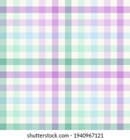 mehrfarbiger Gingham in Lila, Minze und Blau. Nahtlose Vektorgrafik geeignet für Mode und Inneneinrichtung.