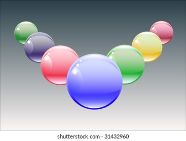 Multi-coloured glass spheres are put in a number on a black-and-white background