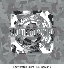 Multicoloured grey camo emblem. Vector Illustration.