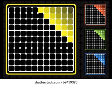 Multi-coloured icons on a black background