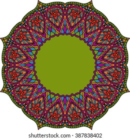 Multicoloured Indian mandala. Tribal element in Boho style isolated on white background. Vector illustration