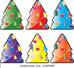 Multi-coloured labels in the form of a pine
