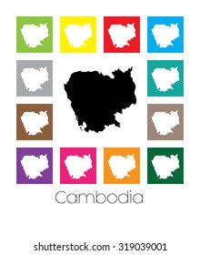 Multicoloured Map of the country of  Cambodia