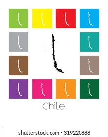 Multicoloured Map of the country of  Chile