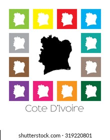 Multicoloured Map of the country of  Cote Divoire