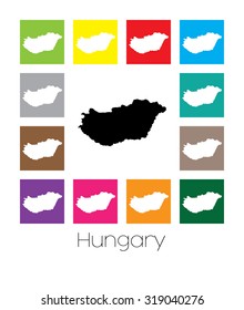 Multicoloured Map of the country of  Hungary