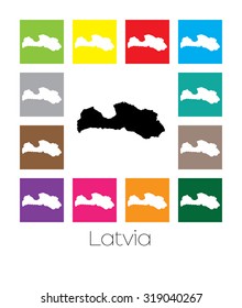 Multicoloured Map of the country of  Latvia