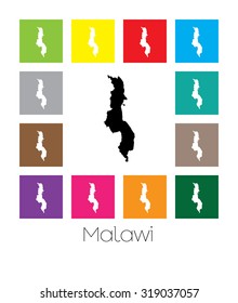 Multicoloured Map of the country of  Malawi