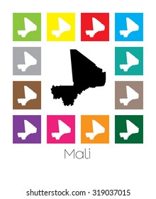 Multicoloured Map of the country of  Mali