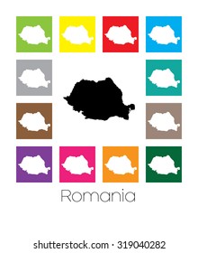 Multicoloured Map of the country of  Romania