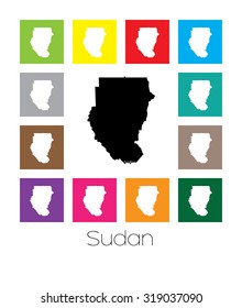 Multicoloured Map of the country of  Sudan