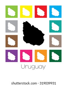 Multicoloured Map of the country of  Uruguay