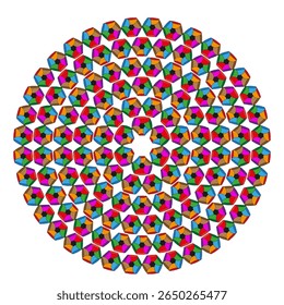 Multicoloured multilayered mandala. Circular microbead matrix. Symmetric spherical Vector. Vibrant iridescent mosaic.