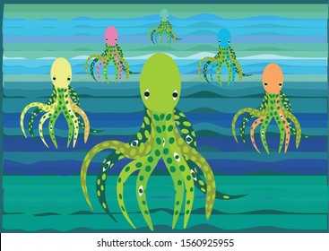 Multicoloured octopus in the sea