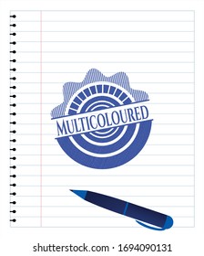 Multicoloured pen draw. Blue ink. Vector Illustration. Detailed.
