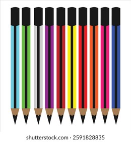 A multi-coloured pencils with a black tip on a white background