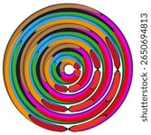 Multicoloured spiral circles. Concentric kaleidoscopic vortex. Hypnotic swirling Vector. Energetic chromatic rotation