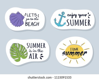 Multicoloured summer stickers with funny text. Vector.