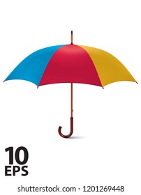 Multicoloured umbrella isolated on white. Realistic vector 3d illustration