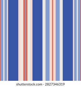 Multicoloured varied-width vertical stripe seamless repeat. Bold accent lines and colour columns of differing widths sequence rhythmically across a neutral ground, combining wide bands with narrow pin stripes in a lively, layered composition. Modern Vibrant Surface Pattern Design with a bold, retro awning stripe character. Ideal for contemporary retro textile, wallpaper and apparel applications.