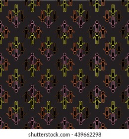 Multicolours many people on black background. Seamless pattern