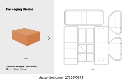 Dieline de caja rígida plegable multicompartimento con orificios de ventilación y divisores Plantilla de embalaje