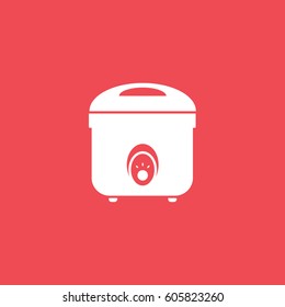 Multicooker Flat Icon On Red Background