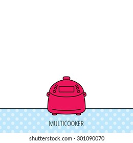 Multicooker icon. Kitchen electric device symbol. Circles seamless pattern. Background with red icon. Vector