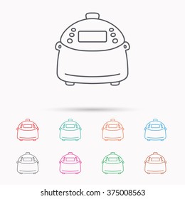 Multicooker icon. Kitchen electric device symbol. Linear icons on white background.