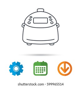 Multicooker icon. Kitchen electric device symbol. Calendar, cogwheel and download arrow signs. Colored flat web icons. Vector