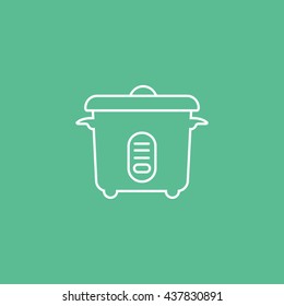 Multicooker Line Icon On Green Background
