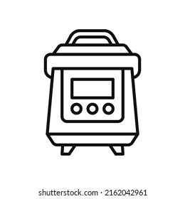 Multicooker linear icon isolated on white background. Equipment divice for kitchen or cooking healthy food. Outline flat design. Vector line illustration.