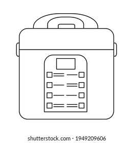 Multicooker outline icon. Thin line slow cooker sign isolated on white background. Vector illustration for web design. Small appliance for kitchen and home. Household tool symbol. Food preparation equ