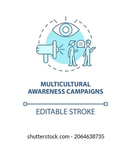 Multikulturelle Sensibilisierungskampagnen blaues Konzeptsymbol. Hass Sprache gegen abstrakte Idee dünne Linie Illustration. Positive soziale Auswirkungen. Vektorgrafik einzeln auf Umrissfarben. Bearbeitbarer Hub