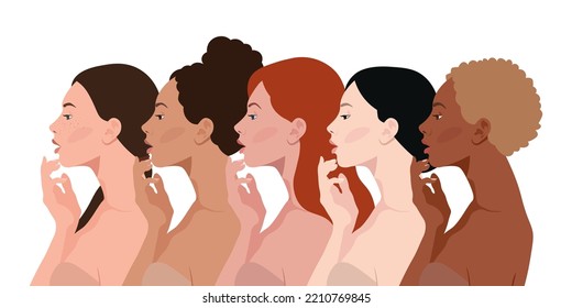 Multicultural beauty. Women of various countries: Africans, Asians, Georgians, Europeans, Latin Americans. Women of different countries and cultures. A model for the women's empowerment movement.