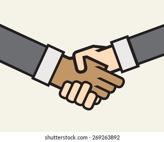 Multicultural business handshake vector icon
