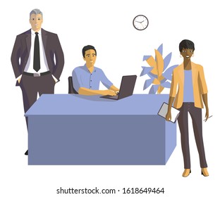 multicultural business team. two men and a woman in the office