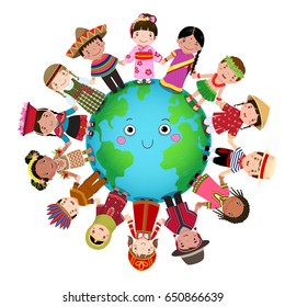 Multicultural Children Holding Hands Around The World