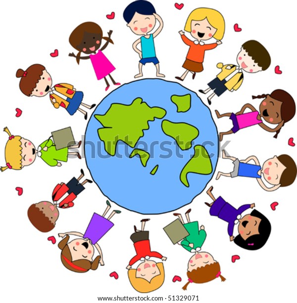 Multicultural Children Holding Hands Surrounding Globe Stock Vector ...