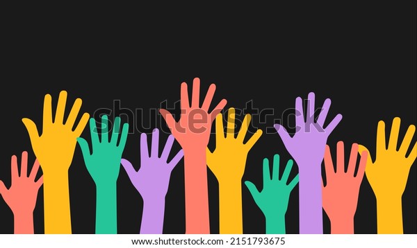 Multicultural colorful hands. Black background.
Vector editable