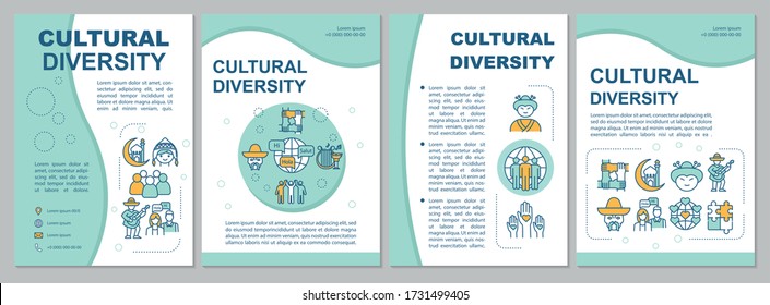 Multicultural community brochure template. Cultural diversity. Flyer, booklet, leaflet print, cover design with linear icons. Vector layouts for magazines, annual reports, advertising posters