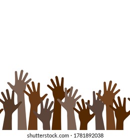 Símbolo multicultural de protesta de personas negras con las manos en alto, trabajo en equipo de un equipo multinacional, patrón horizontal transparente