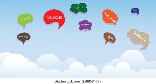 Multicultural different welcome greetings in the cloud word vector illustration design background